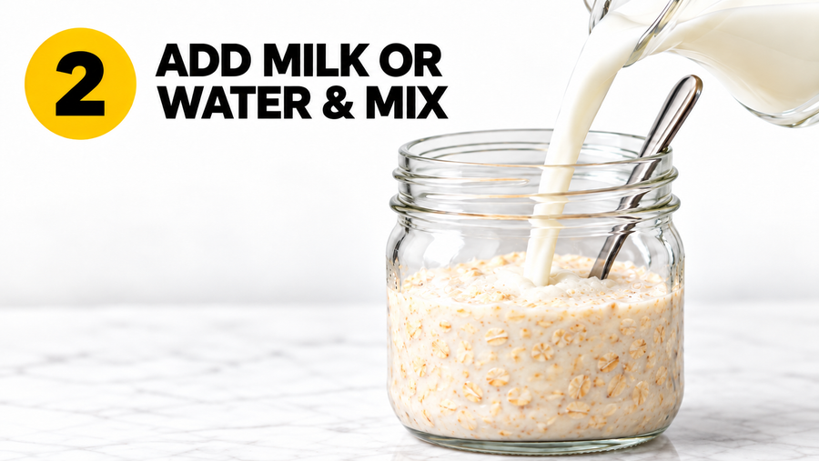Step 2: Add milk or water & mix