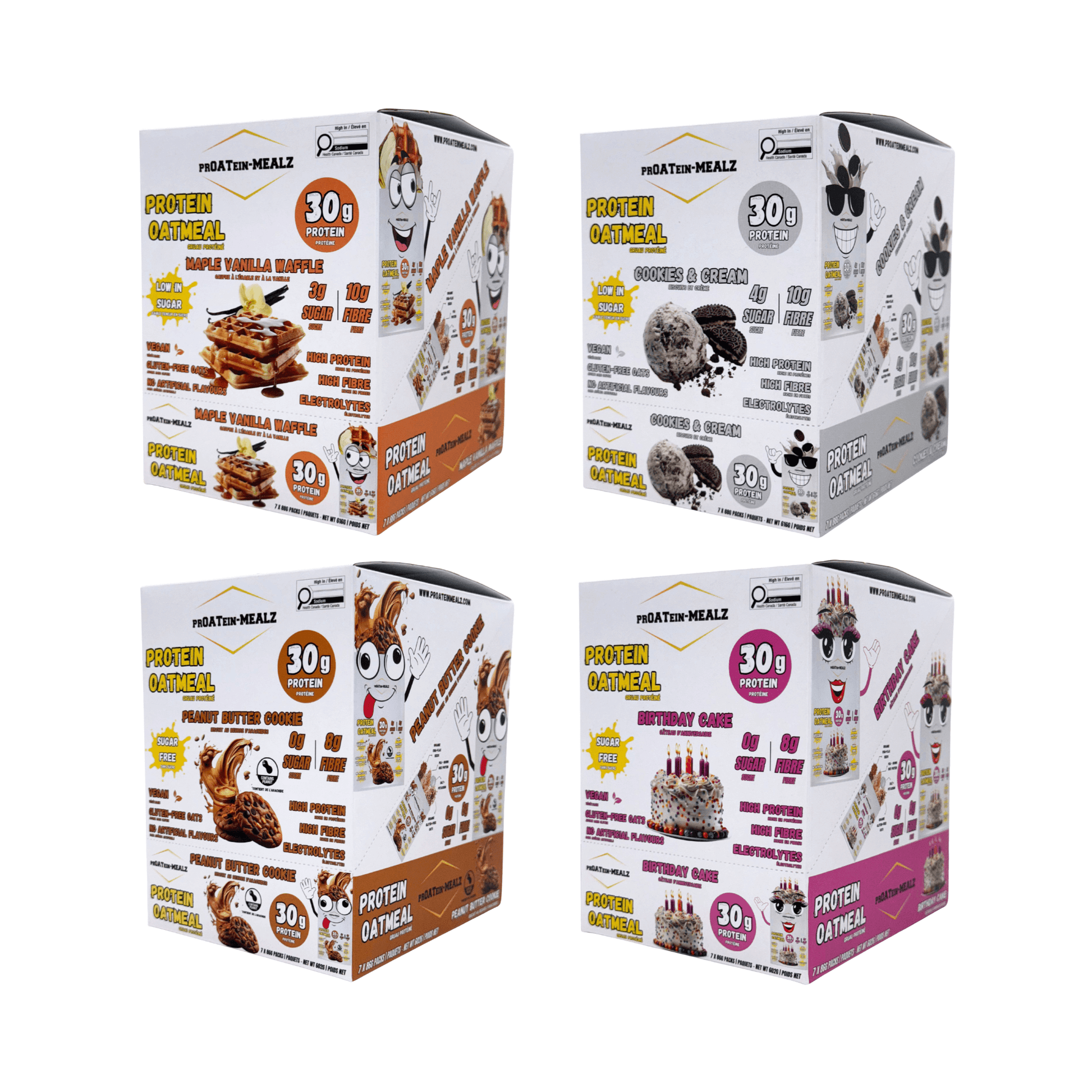 High Protein Oats Subscription - 4 Box of Proatein Mealz, featuring various flavors and 30g plant-based protein.
