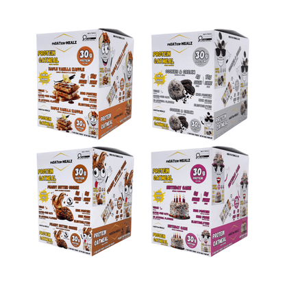 High Protein Oats Subscription - 4 Box of Proatein Mealz, featuring various flavors and 30g plant-based protein.