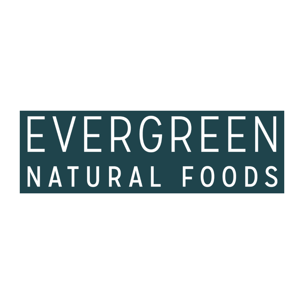 Health food store with 'EVERGREEN NATURAL FOOD' text.