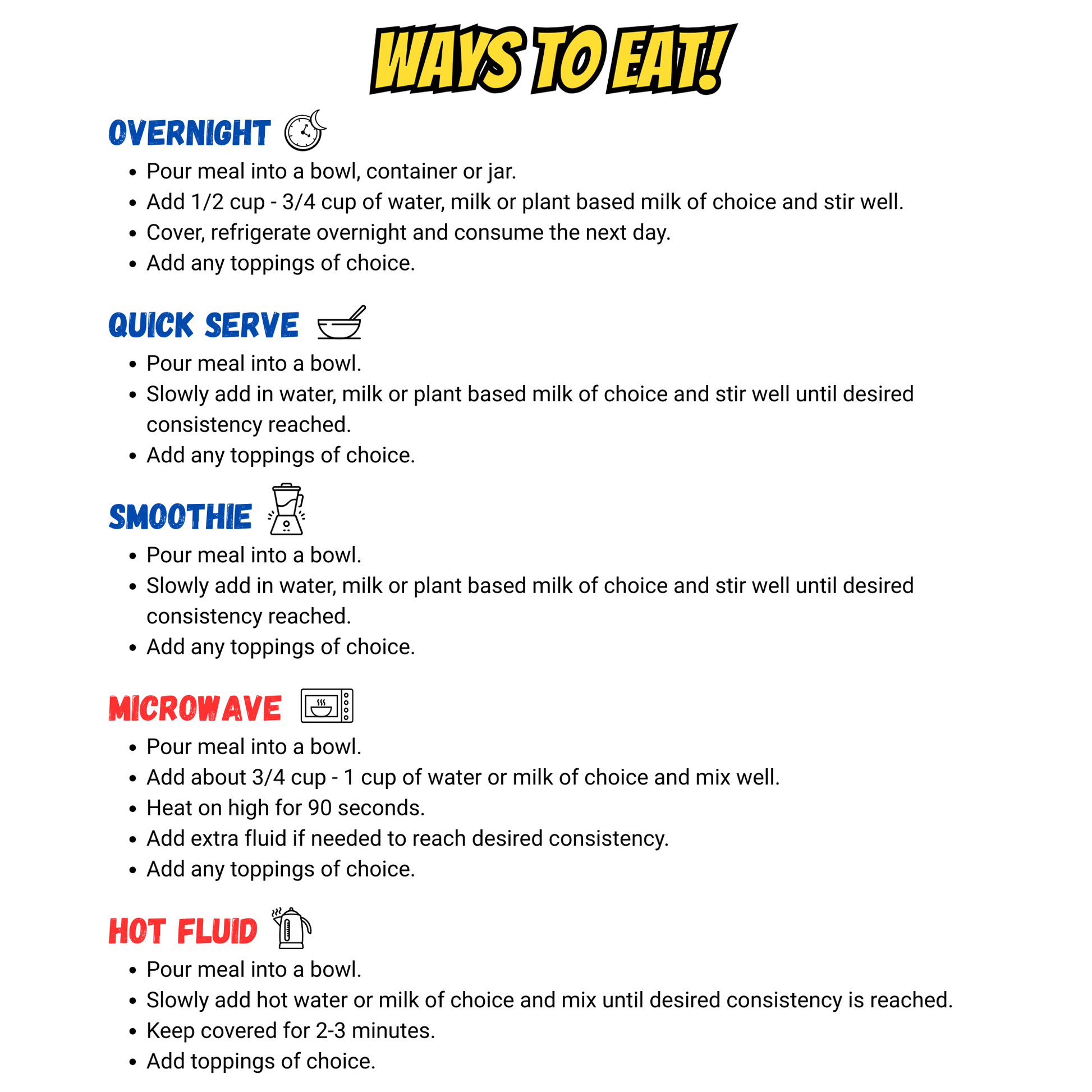 Proatein mealz ways to eat showing directions on how to make it.